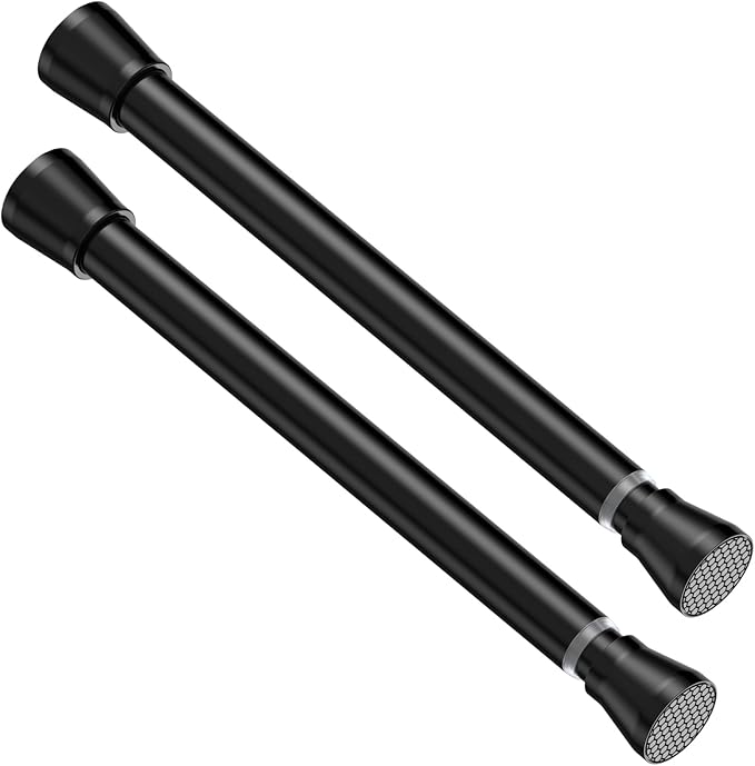 Tension Rod 16 to 26 Inch Adjustable Curtain Rod No Drilling Black Tension Curtain Rod Spring Tension Curtain Rod for Bookshelf Diy Projects Kitchen Cupboard Bathroom Wardrobe 2PCS