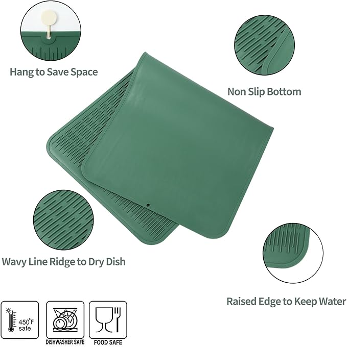 MicoYang Silicone Dish Drying Mat for Multiple Usage,Easy clean,Eco-friendly,Heat-resistant Silicone Mat for Kitchen Counter or Sink,Refrigerator or Drawer Liner Green 5XL 36inches x 18inches