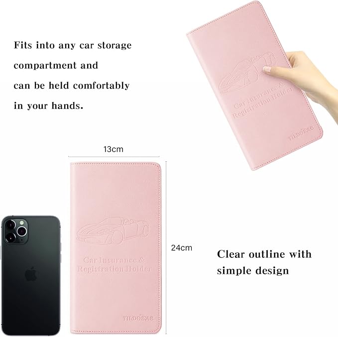 TILDOSAC Leather Car Registration and Insurance Card Holder, Car Document Holder for Cards License with Magnetic Shut (Pink, large)