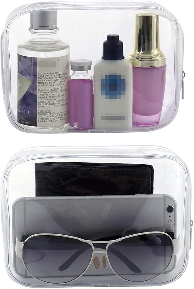 5 Pack Clear Plastic Zippered Toiletry Carry Pouch TSA Approved Toiletry Bag Portable Cosmetic Makeup Bag for Vacation, Bathroom and Organizing (White, Large)