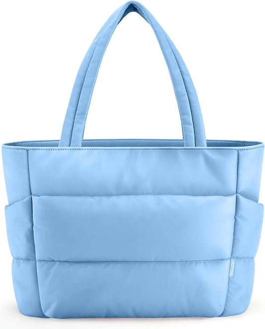 HOTOR Puffer Tote Bag for Women, Nurses - Multi-Pocket Lightweight Bag for Work - Quilted Handbag for Travel and Gym