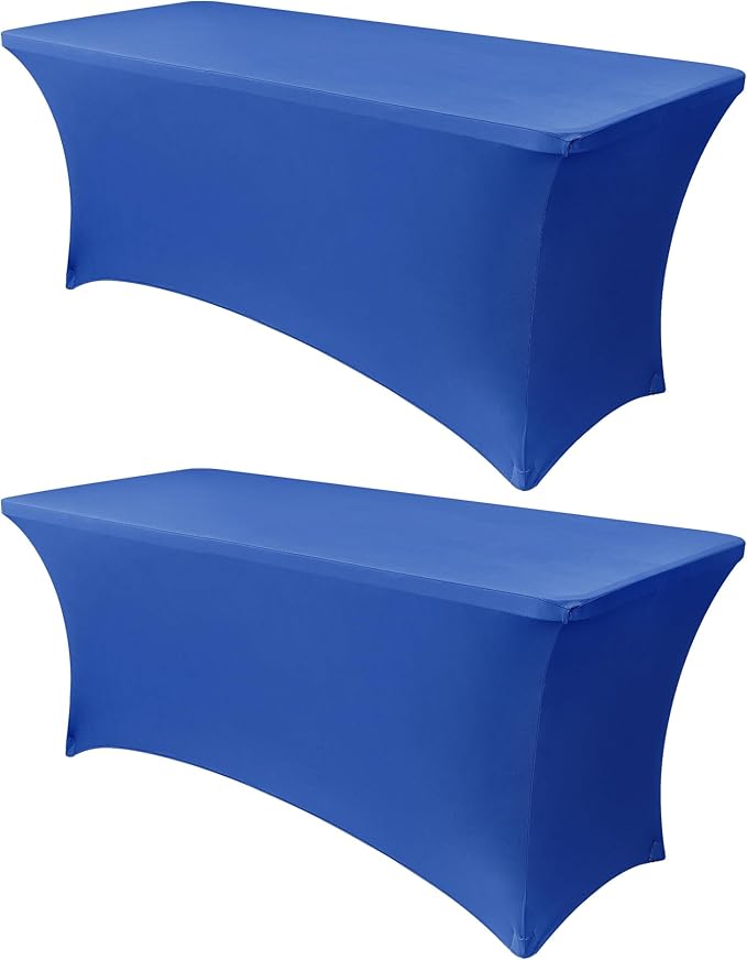 Obstal 8Ft Stretch Spandex Table Cover for Standard Folding Tables - 2 Pack Universal Rectangular Fitted Tablecloth for Party, Banquet, Events, Trade Show (Royal Blue, 96L x 30W x 30H Inches)