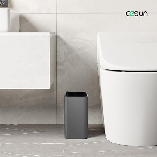 Cesun Small Bathroom Trash Can, 2.1 Gallons, Open-Top, Gray Metal, Stainless Steel, Modern, Ideal for Bathroom, Bedroom, Home Office, Toilet, RV, Near Desk, Under Sink