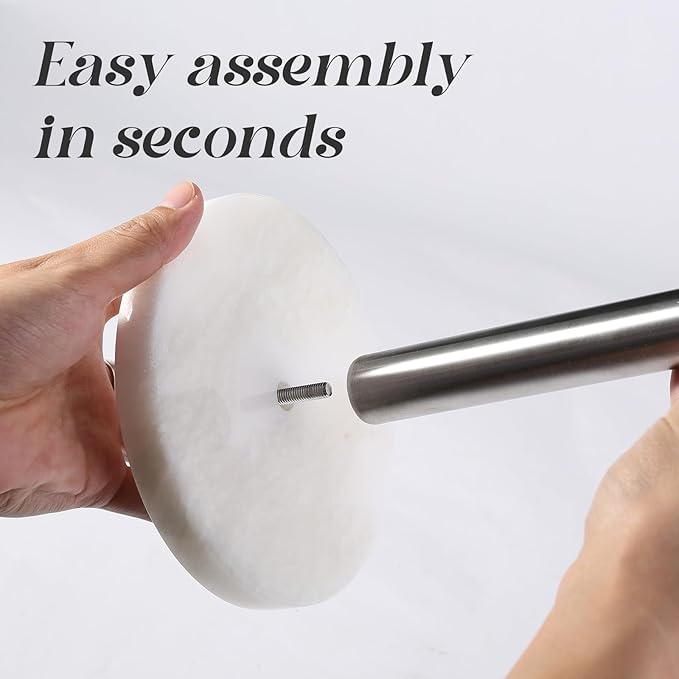 Koville African Genuine Marble Paper Towel Holder Countertop, 6" Stone Base Silver Rod Paper Towel Holder Stand for Kitchen Storage, for Standard or Jumbo-Sized Rolls