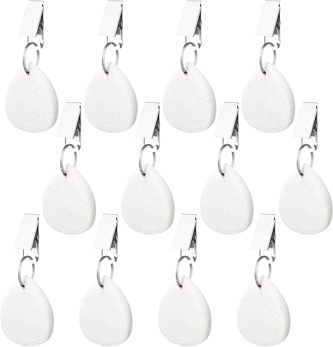 ZCYSRLQIN 12 Pcs Tablecloth Weights Pendant Teardrop Shape Table Cover Weights with Metal Clips for Outdoor Picnic Garden Patio Party Camping Dinner Table Cover Decoration (White)