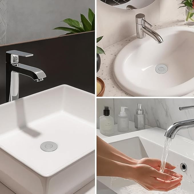 (All Metal) Bathroom Sink Stopper, Pop Up Drain for Bathroom Sink, Sink Stopper Hair Catcher, Silent Popper Core w/Removable Stainless Steel Filter Basket, Sink Drain Plug Fit for 1.05~2.0'' Basin