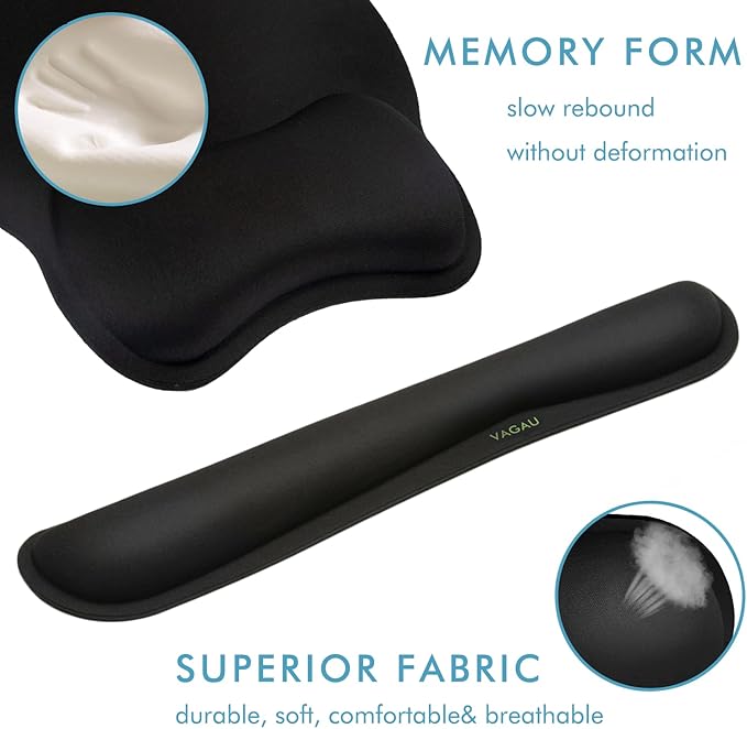 VAGAU Premium Keyboard Wrist Rest and Mouse Pad Wrist Support, Ergonomic Memory Foam Set for Office, Laptop, Mac, Computer and Gaming, Comfortable Typing &Wrist Pain Relief (2 Pack)