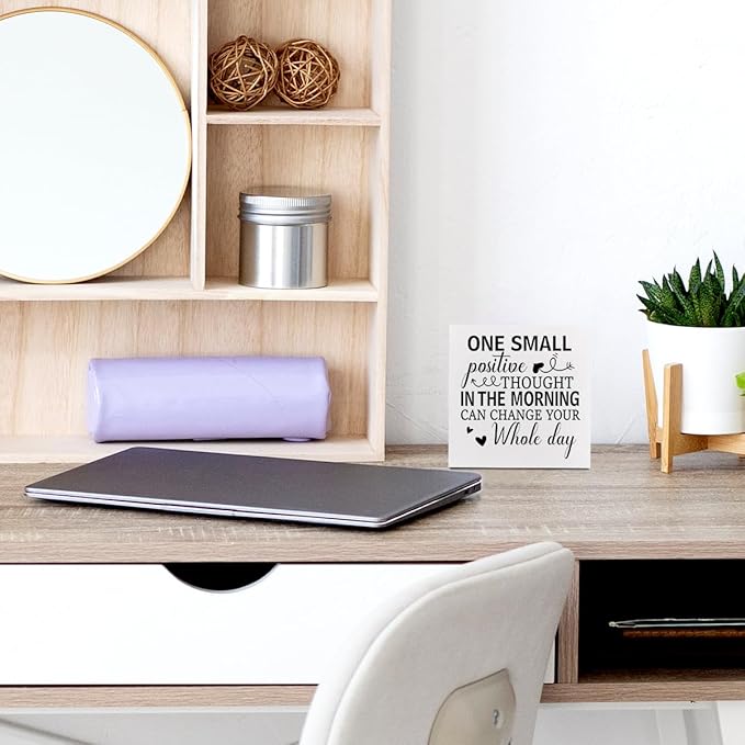 Motivational Gifts Wooden Box Sign, Positive Quotes Desk Decorations for Women Office Decor Rustic Farmhouse Home Classroom Table Women Desk Book Shelf Office Decor Wood Block Plaque