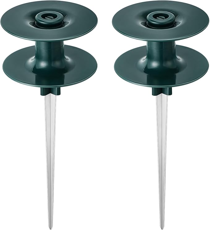 Chumia 2 Pieces 10 Inch Garden Hose Guide Spike, Zinc Coated Rustproof Heavy Duty Metal Stake, Sturdy Top, Keeps Garden Hose Out of Flower Beds, Guard for Yard Plant Protection (Dark Green)