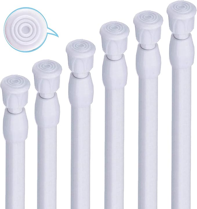 6 Pack Small Tension Rods 15.7 in to 28 Curtain Rods Window Rods in Extendable Width Spring Cupboard Bars for Kitchen Utensils, Closet, and Cabinet, Fit in The Spaces to Stay Up