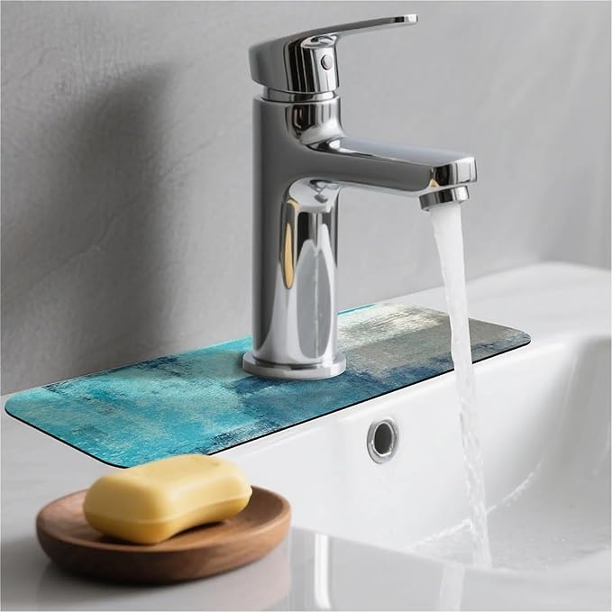 Kitchen Sink Splash Guard, Blue Ocean Faucet Mat Sink Gadgets - Super Absorbent Fast Drying Mat Drip Catcher for Kitchen, Bathroom, Sink Mat, Dish Drying Mat, Bathroom (15" X 5.5")