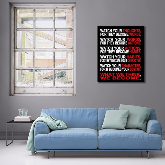 Pyradecor Large Canvas Prints Wall Art Watch Your Thoughts Motivational Classroom Poster Paintings Modern Gallery Wrapped Giclee Canvas Print Pictures Artwork for Office Living Room Home Decorations L