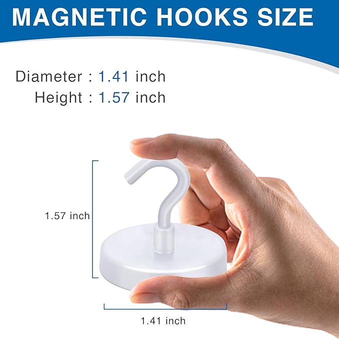 LOVIMAG Magnetic Hooks for Cruise Cabins, 170lbs Cruise Magnets, White Magnetic Hooks Heavy Duty for Hanging, Refrigerator, Grill - 4 Pack