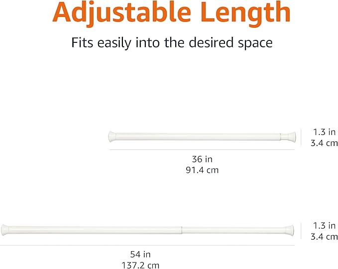 Amazon Basics No Drill Spring Tension Curtain Rod, Adjustable Length 36-54", Classic Finial, White