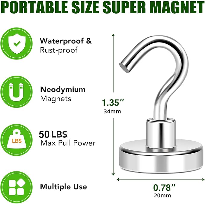 MIKEDE Heavy Duty Magnetic Hooks for Refrigerator Outdoor Hanging Brackets Magnetic Hanger for Cabins Grill - Pack of 5 50lbs