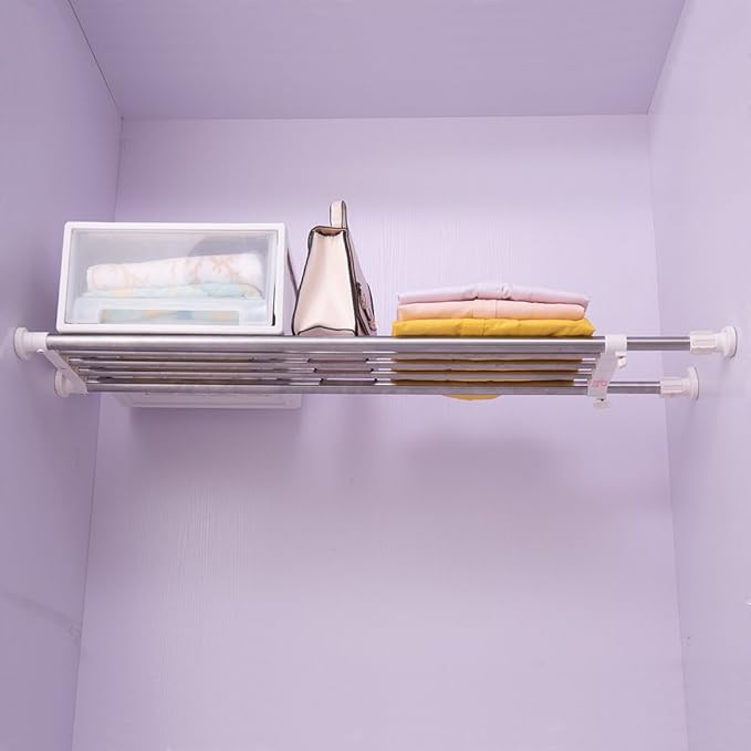 Hershii Expandable Closet Tension Shelf Rod Adjustable Storage Rack Heavy Duty DIY Organizer Divider for Wardrobe Cupboard Kitchen Bathroom