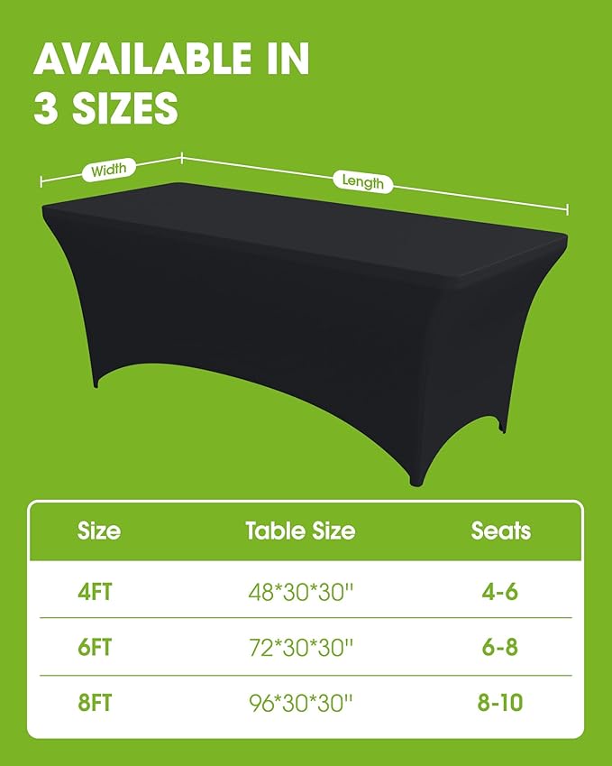 Pureegg Spandex Tablecloth 6ft - 6 Pack, Fitted and Tight Cloth for Rectangle Table, Wrinkle-Free and Stretch Table Cover for Party, Wedding, Banquet and Birthday, Black