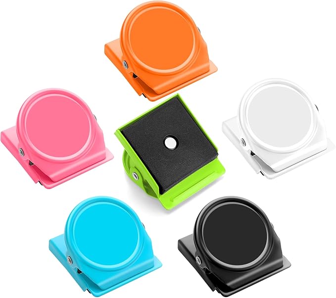 Grtard 6 Pack Magnetic Clip 1.8Inch, Colorful Refrigerator Clip Magnets, Clip with Magnet, Heavy Duty Refrigerator Magnets, Magnet Clips for Whiteboard, Fridge, Note List, Photo Displays, Locker