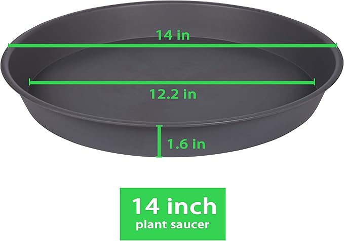 Bleuhome 4 Pack of 13 14 inch Plant Saucer (12.2 Inch Base), Heavy Duty Plastic Plant Drip Trays 14" Round, Plant Trays for Indoors, Bird Bath Bowls, Plate for Planter 12-14" (14 inch, Cement Gray)