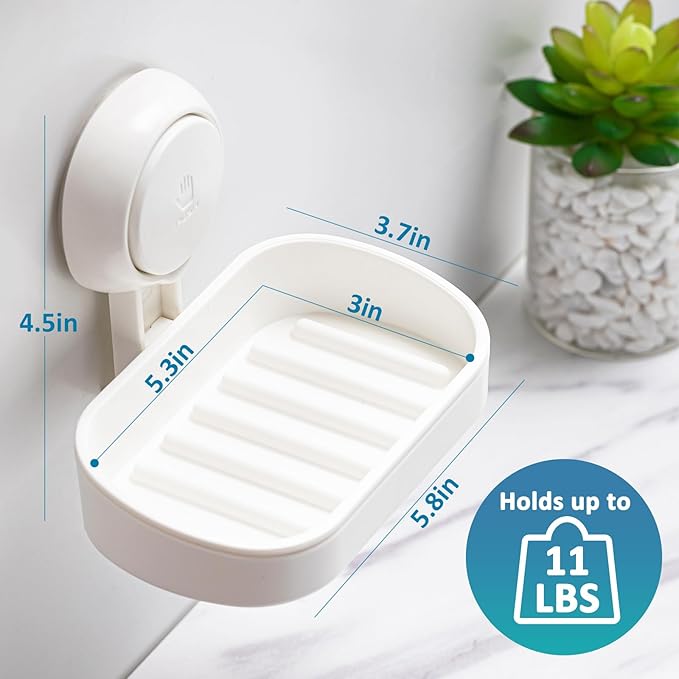 TAILI Suction Cup Soap Holder 2 Pack, Plastic Vacuum Suction Bar Soap Dish for Shower Wall Mounted Drill-Free, Bathroom, Tub, Kitchen Sink, Removable, Universal Kitchen & Bathroom Shower Accessories, White