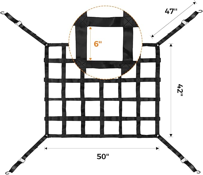 Autofonder Cargo Net for Pickup Truck Bed Adjustable 42"x50" Truck Bed Cargo Netting with S-Hook Fittings 2” Wide Heavy Duty Small Trunk Net Automotive Carrier for SUV Car Trailer