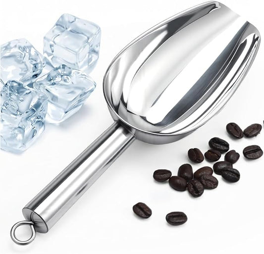 6 Oz Upgraded & Thickened Stainless Steel Ice Scoop, Kitchen Scooper for Ice Maker, Freezer, Bucket, Bar, Wedding, Pet Food - Sturdy, Rust-Resistant, Dishwasher-Safe