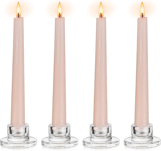 Glasseam Glass Tapered Candlestick Holders: Small Taper Candle Holders Set of 4 Clear Candle Sticks Holder for Table Centerpiece Short Modern Candle Holder for Wedding Christmas Home Decoration