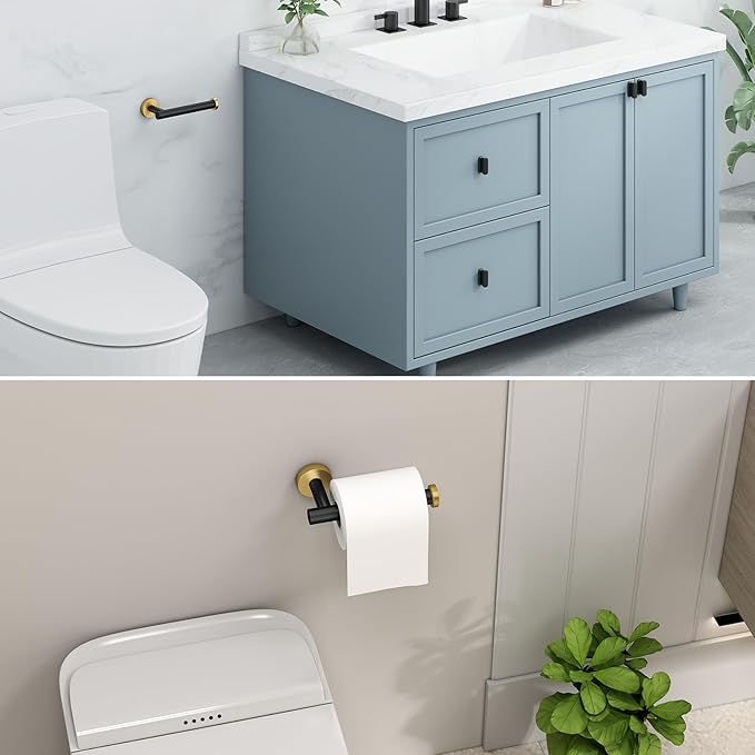 Toilet Paper Holder Black & Gold, Angle Simple Stainless Steel Bathroom Tissue Hanger, Lavatory Paper Roll Dispenser Wall Mount