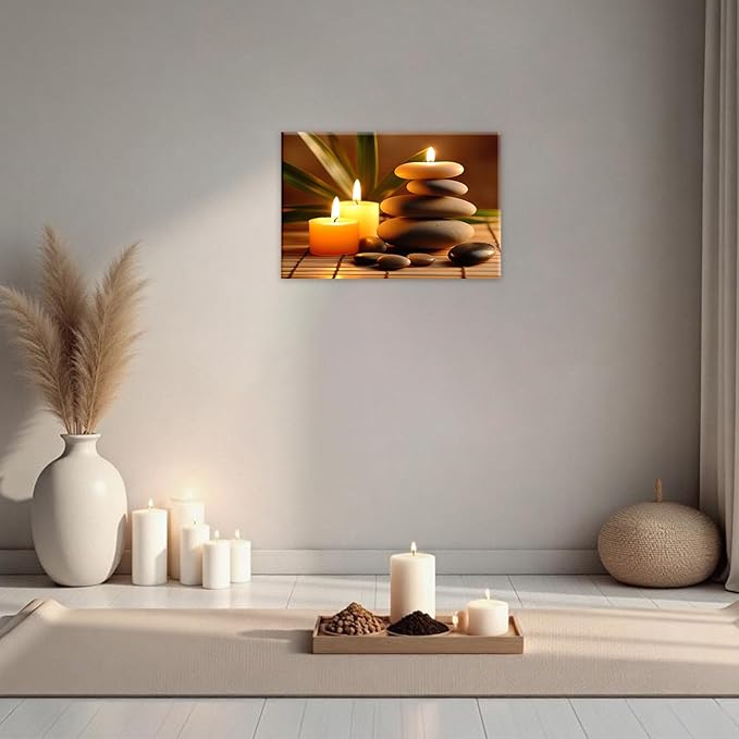 Zen Canvas Wall Art Candles Stones Pictures Print Spa Serene Still Life Painting Meditation Framed Artwork for Spa Yoga Room Bathroom Decor(Artwork-1,20"x30")