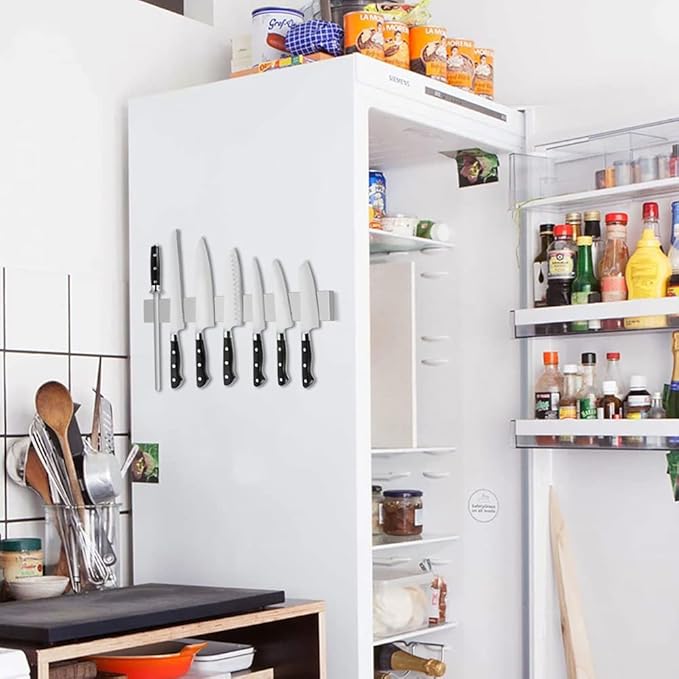 17" Double-Sided Knife Strip, Premium SUS304 Stainless Steel Magnetic Knife Holder for Refrigerator & Wall, Can be Used as Knife Rack, Tool Holder, and More