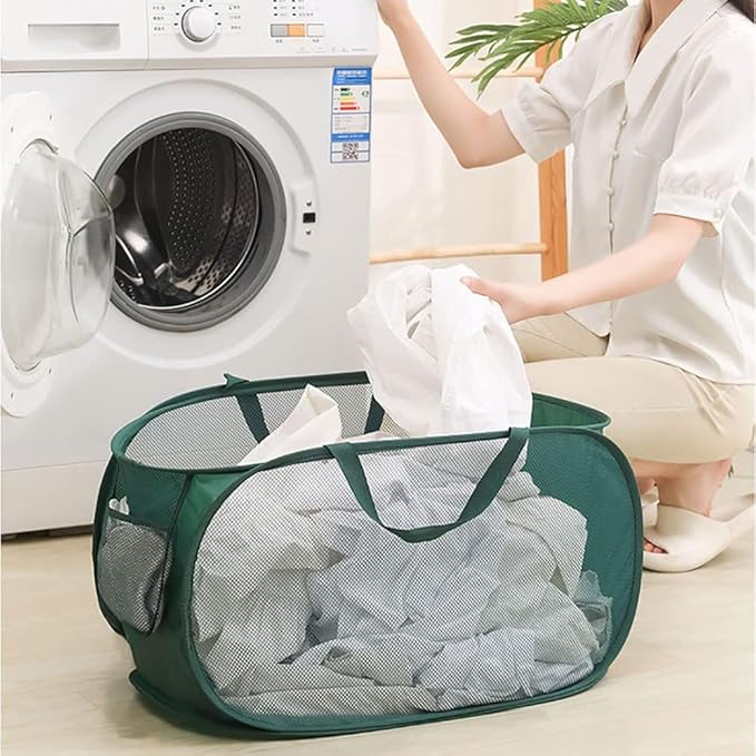 4 Piece Popup Mesh Laundry Basket Durable Handles Collapsible Laundry Baskets Folding Clothes Plastic Hamper for Laundry Room College Dorm (Beige)