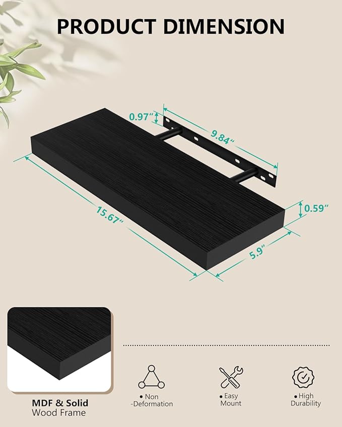 WALI Floating Shelves for Wall, 2 Tier Bathroom Storage Shelf Over Toilet, for Bedroom Bookshelf, Living Room Decor, Kitchen, Nursery, Laundry, Soundbar Floating Shelf Mount Under TV (CS102L), Black
