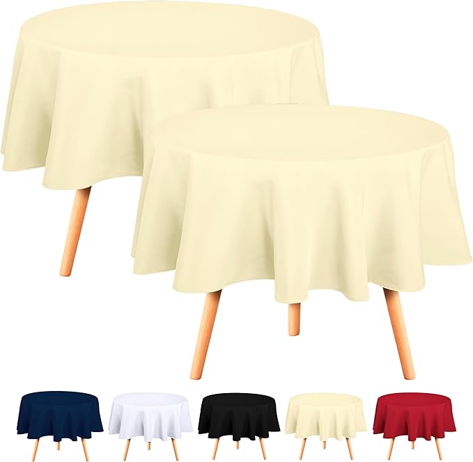 Utopia Kitchen Round Table Cloth 2 Pack(60 Inches, Ivory), Tablecloth Machine Washable, Polyester Table Cover for Dining, Buffet Parties, Picnics, Events, Weddings and Restaurants