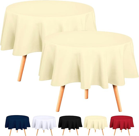 Utopia Kitchen Round Table Cloth 2 Pack(60 Inches, Ivory), Tablecloth Machine Washable, Polyester Table Cover for Dining, Buffet Parties, Picnics, Events, Weddings and Restaurants