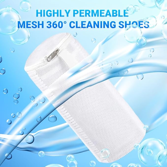 EPSCY Shoe Washing Machine Bags - Reusable Sneaker Laundry Shoe Bag with 360° Deep Clean Mesh - Self Locking Zipper, Noise Reduction Washing Bag Fits All Shoes Sizes and Types - White, Pack of 2