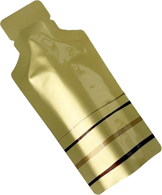 PABCK 100 Pcs Disposable Open Up Mylar Storage Bags Cosmetic Shampoo Liquid Containers Sample Pouch Heat Seal Foil Bag Travel Use Packets for Toiletries Skincare Lotion (Gold, 2.95x5.12 inch)