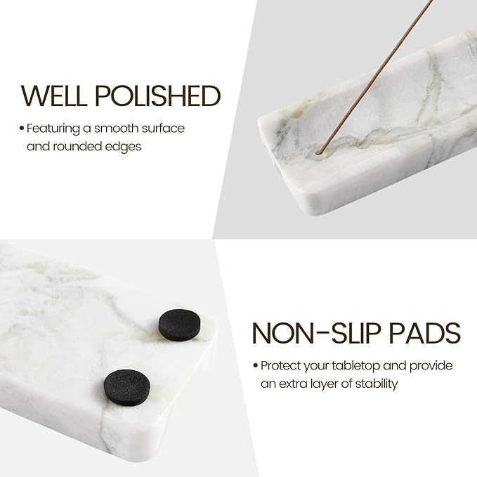 Koville Marble Incense Holder, Incense Holder for Sticks, Incense Sticks Holder Ash Catcher for Meditation Yoga SPA, Natural Stone Incense Burner, Home Table Decor (Bianco Palomino)