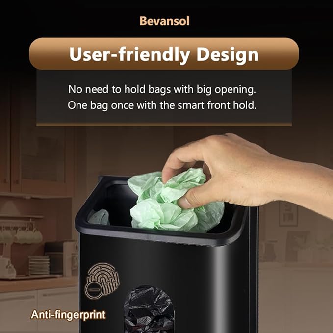 Plastic Bags Holder Grocery Dispenser for Kitchen Trash Bag Storage with Stainless Steel Front, Wall Mounted with Extra Wide Easy Access Openings (Black)
