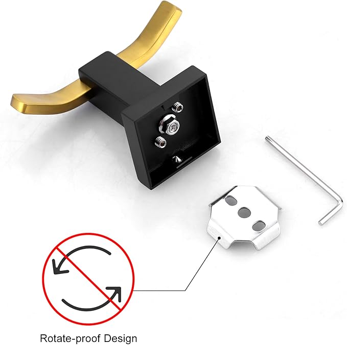 WOWOW Towel Hooks for Bathrooms Black and Gold, SUS304 Stainless Steel Coat Hook, Bathroom Robe Towel Holder, Heavy Duty Robe Hooks, Bathroom Double Towel Hooks for Coats, Sponges, Wall Mount