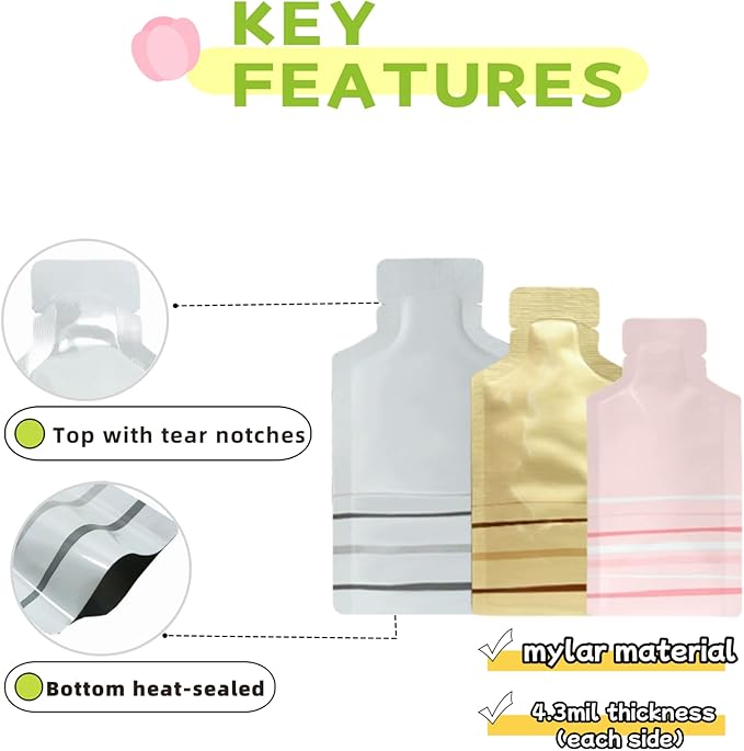 PABCK 100 Pcs Disposable Open Up Mylar Storage Bags Cosmetic Shampoo Liquid Containers Sample Pouch Heat Seal Foil Bag Travel Use Packets for Toiletries Skincare Lotion (White, 2.36x4.72 inch)