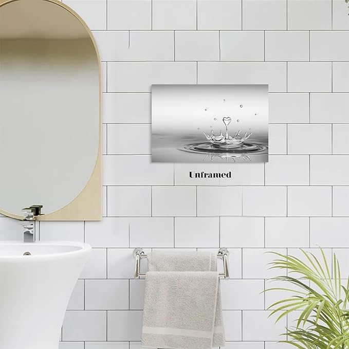 DCMVJHZV Heart Drop Bathroom Poster Black and White Bathroom Wall Art Zen Painting Wall Decor Yoga Meditation Picture Print Spa Room Bedroom Living Room Decorations(12"x16" Unframed)