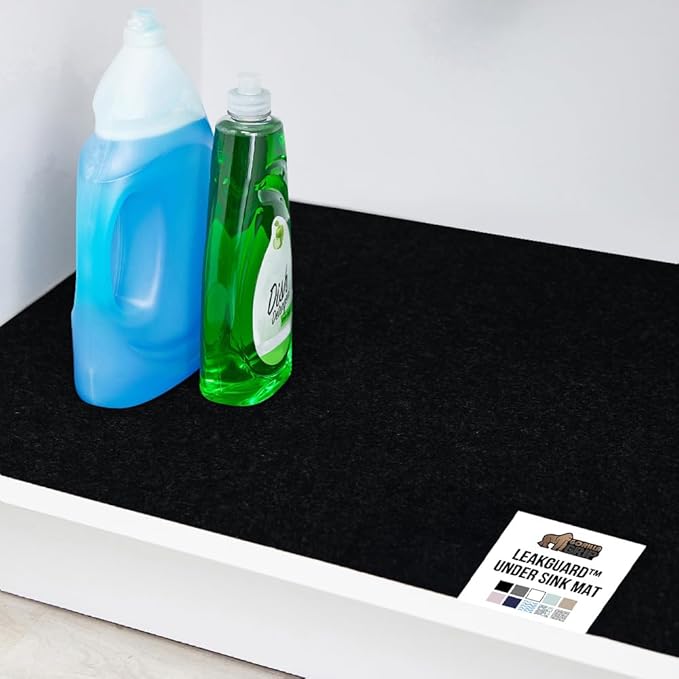GORILLA GRIP LeakGuard Non-Adhesive Under Sink Mat for Kitchen Cabinet, 24x60, Waterproof Quick Dry Shelf Liner, Durable Absorbent Felt Mats for Bathroom Sinks, Cabinets, Dresser, Easy to Trim, Black