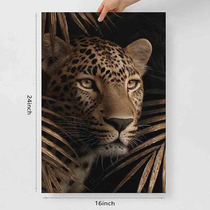 Black And Gold Leopard Picture Cheetah Abstract Leopard Wall Art Gold Leaves Picture Jungle Animal Posters Tropical Plant Wall Art Gold And Black Botanical Prints Living Room Decor 16x24inch No Frame