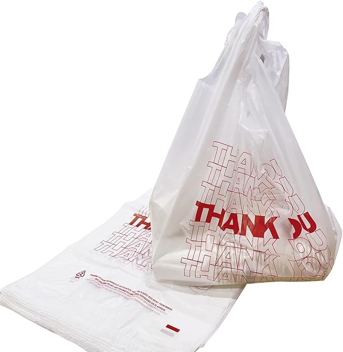 TashiBox [350 Count Thank You plastic bags/T-shirt Bags/Shopping Bags/Disposable Grocery Bags(11.5" X 6.25" X 21") 15mic, 0.6 Mil