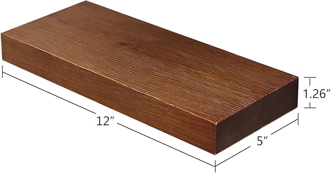 WELLAND Bradley Floating Shelves Handmade Wood Wall Shelf Set of 2,Tudor Oak Wall Mount Shelf (Set of 2, 12 inch)