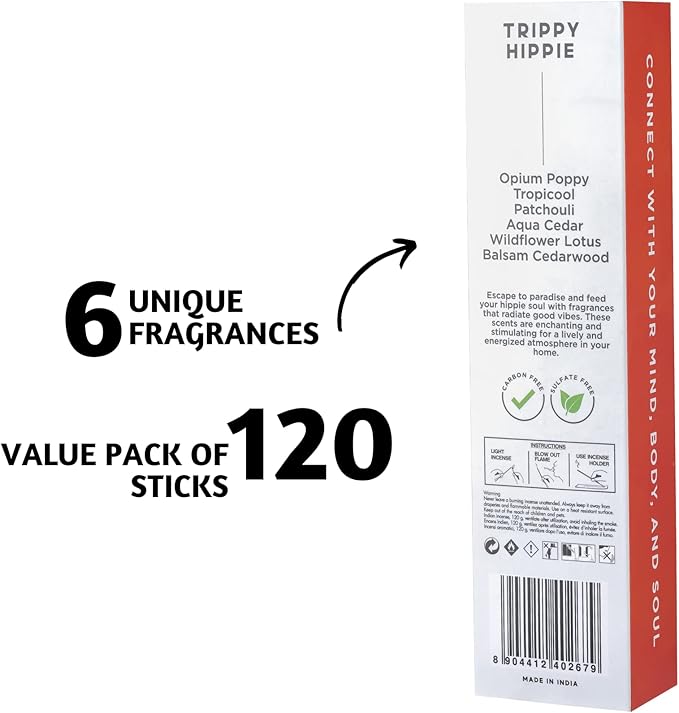 Folkulture Incense Sticks for Home | Set of 6 Variety Pack (120 Non Toxic Insence) | 45 Mins Burn Time | Balsam Cedarwood, Organic Insence-Sticks | Slow Burning Inscents-Stick for Relaxation