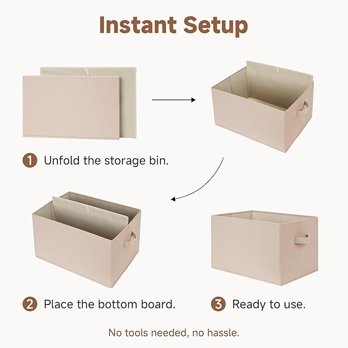 StorageWorks Closet Organizer Storage Baskets, Fabric Storage Bins for Shelves, Closet Organization and Storage Basket, Organizer Bins, Light Brown, 3-Pack, Large