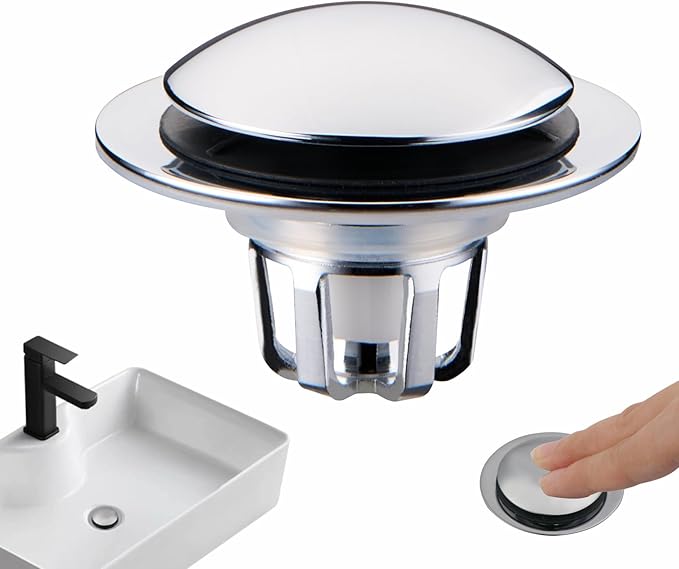 Chrome Bathroom Sink Drain Stopper,Pop Up Sink Drain Stopper Universal 2-in-1 Design with Hair Catcher, Glimflorus Bathroom Sink Stopper and Anti-Clog Strainer for 1 1/8"-1 1/2" Drain Holes