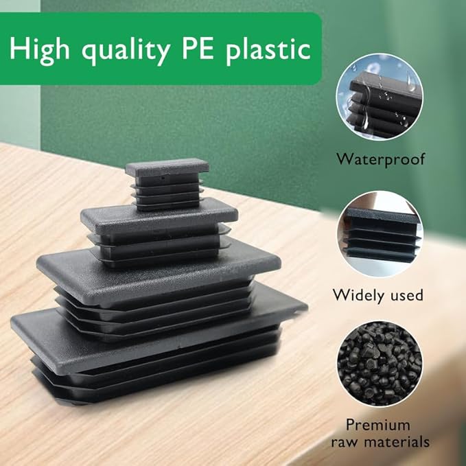 EASYEAH 2" x 2-15/16"Plastic Hole Plugs Black -Rectangle Chair Leg Caps & Pipe Plugs, Tubing End Caps for Metal and Wood Legs, Outdoor Furniture Feet Table Patio Glide Floor Plastic Plugs, 4 PCS
