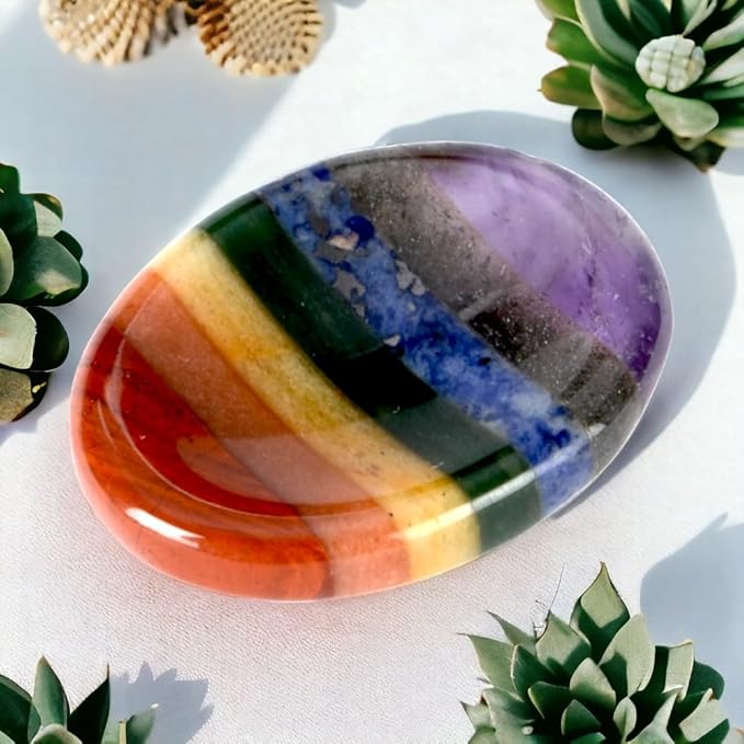 Seven Chakra Worry Stones – Crystal Thumb Worry Stone for Anguish, Stress – Relaxing and Soothing Balance Stone for Meditation, Stress Relief – Crystals and Healing Stones for Men and Women